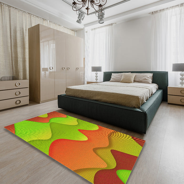 Patterned Orange Red Orange Rug in a Bedroom, pat1846yw