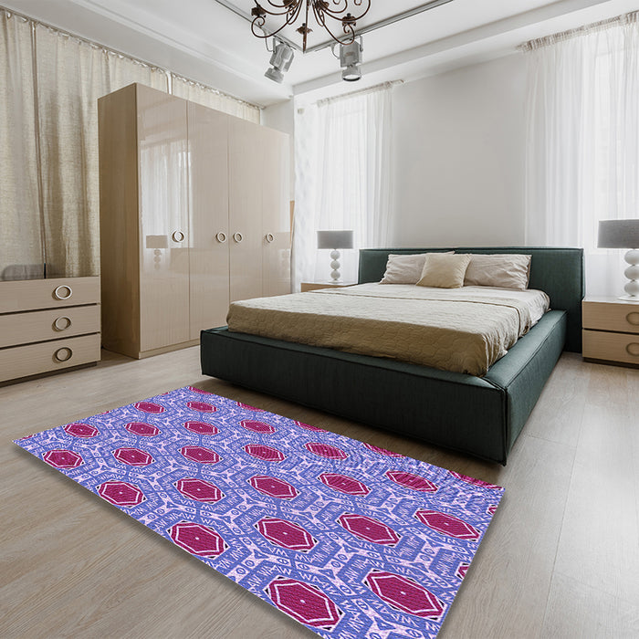 Patterned Bright Lilac Purple Rug in a Bedroom, pat1847pur