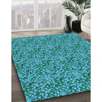 Patterned Dark Cyan Green Rug, pat1848lblu