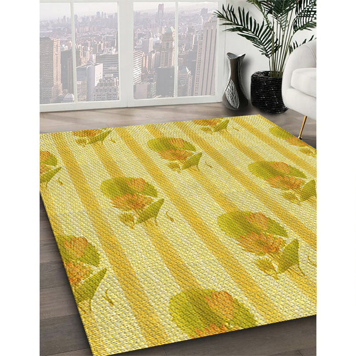 Patterned Bold Yellow Rug in Family Room, pat1849yw