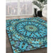 Patterned Bright Turquoise Blue Rug in Family Room, pat185lblu