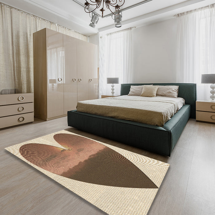 Patterned Saddle Brown Rug in a Bedroom, pat1851brn