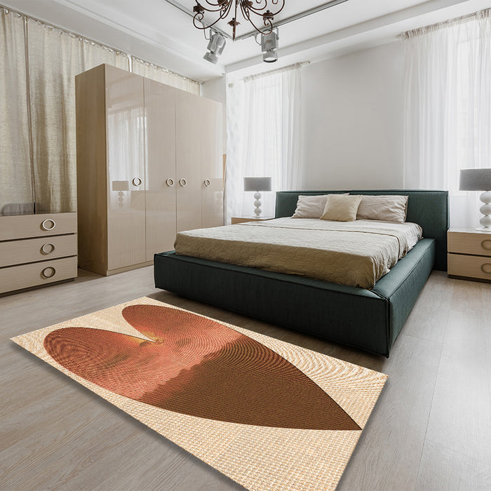 Patterned Mahogany Brown Rug in a Bedroom, pat1851org