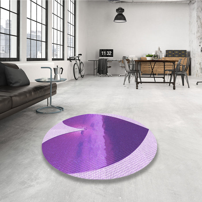 Round Patterned Blue Violet Purple Rug in a Office, pat1851pur