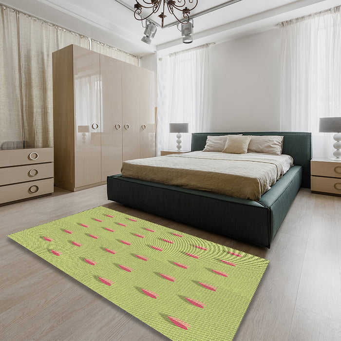 Patterned Green Rug in a Bedroom, pat1852brn