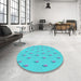 Round Patterned Bright Turquoise Blue Rug in a Office, pat1852lblu