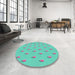 Round Machine Washable Transitional Mint Green Rug in a Office, wshpat1852