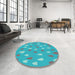 Round Patterned Bright Cyan Blue Rug in a Office, pat1853lblu