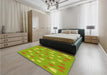 Round Machine Washable Transitional Dark Yellow Green Rug in a Office, wshpat1853yw