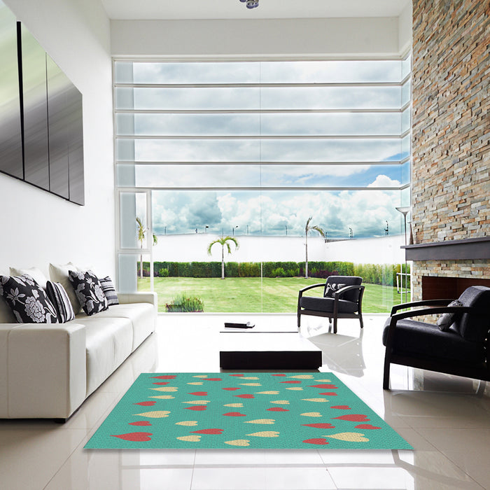 Square Machine Washable Transitional Turquoise Green Rug in a Living Room, wshpat1853