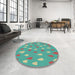 Round Machine Washable Transitional Turquoise Green Rug in a Office, wshpat1853