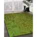 Machine Washable Transitional Antique Bronze Green Rug in a Family Room, wshpat1854grn