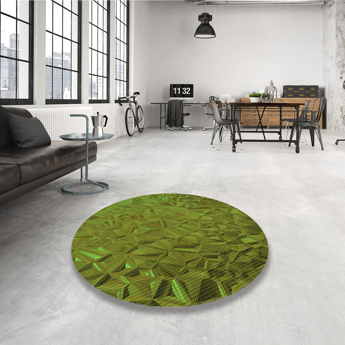 Round Patterned Antique Bronze Green Rug in a Office, pat1854grn