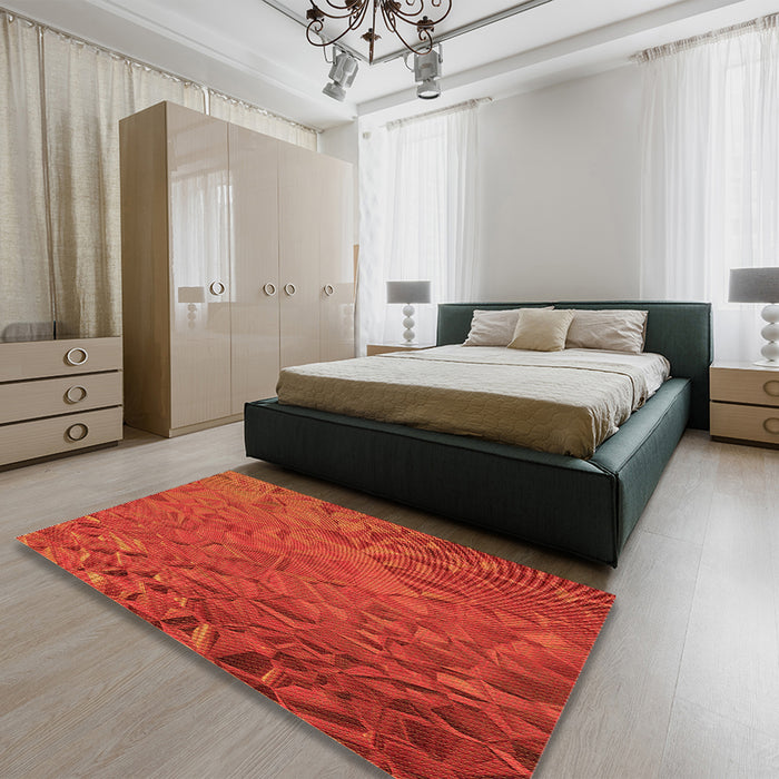 Patterned Orange Red Orange Rug in a Bedroom, pat1854org