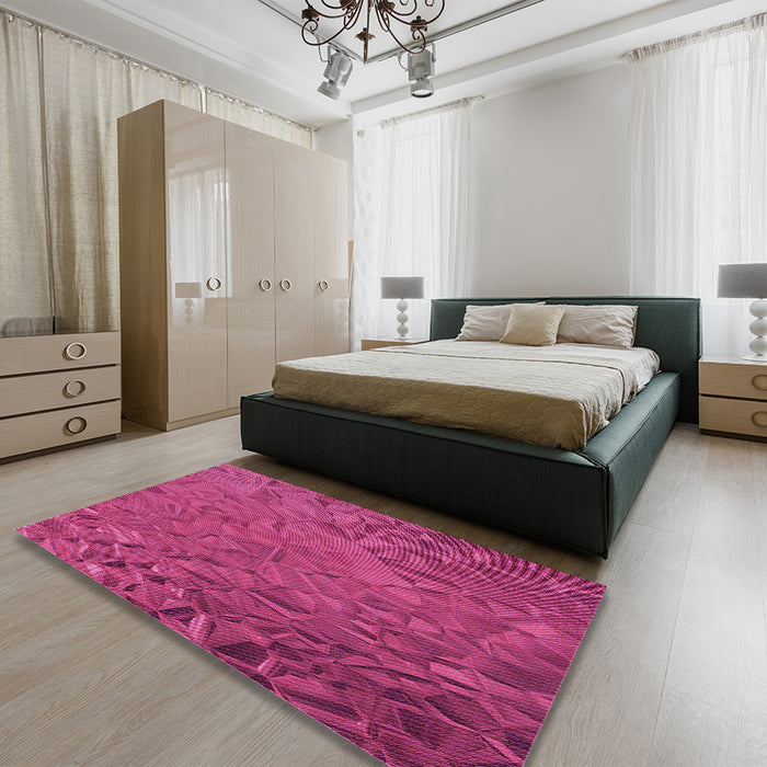Patterned Neon Pink Rug in a Bedroom, pat1854pur