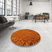 Round Patterned Neon Orange Rug in a Office, pat1854yw