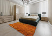 Patterned Neon Orange Rug in a Bedroom, pat1854yw