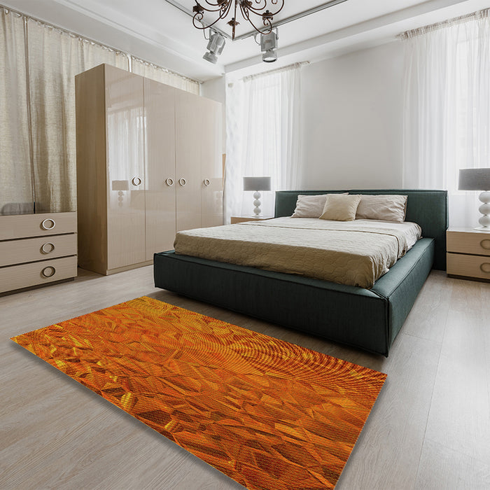 Patterned Neon Orange Rug in a Bedroom, pat1854yw