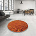 Round Machine Washable Transitional Neon Orange Rug in a Office, wshpat1854