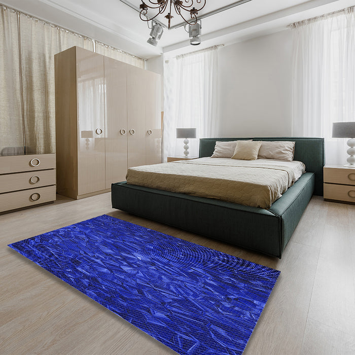 Patterned MediumBlue Rug in a Bedroom, pat1855blu