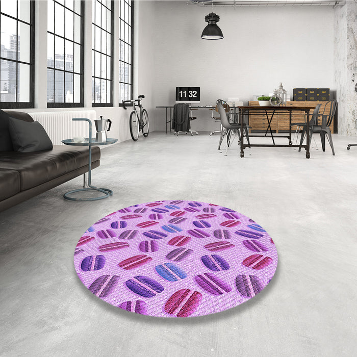 Round Patterned Pastel Purple Pink Rug in a Office, pat1856pur