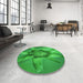 Round Patterned Green Rug in a Office, pat1857grn
