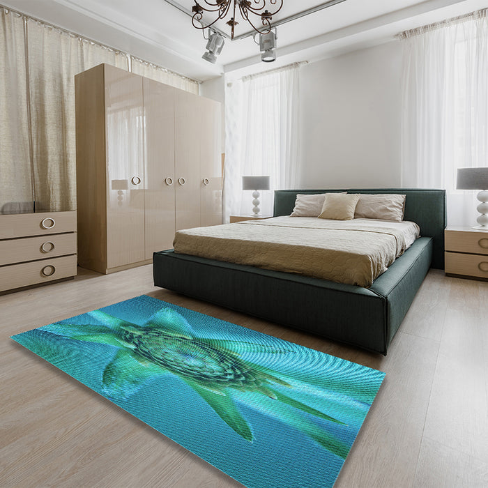 Patterned Dark Cyan Green Rug in a Bedroom, pat1857lblu
