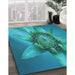 Patterned Dark Cyan Green Rug in Family Room, pat1857lblu