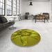 Round Patterned Olive Green Rug in a Office, pat1857yw