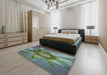 Machine Washable Transitional Dark Sea Green Rug in a Bedroom, wshpat1857