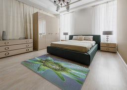 Patterned Dark Sea Green Novelty Rug in a Bedroom, pat1857