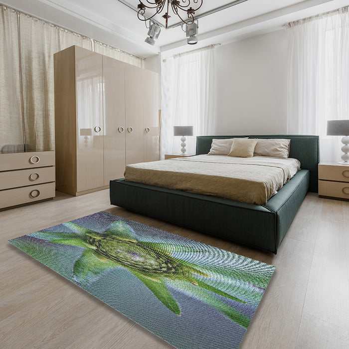 Patterned Dark Sea Green Novelty Rug in a Bedroom, pat1857
