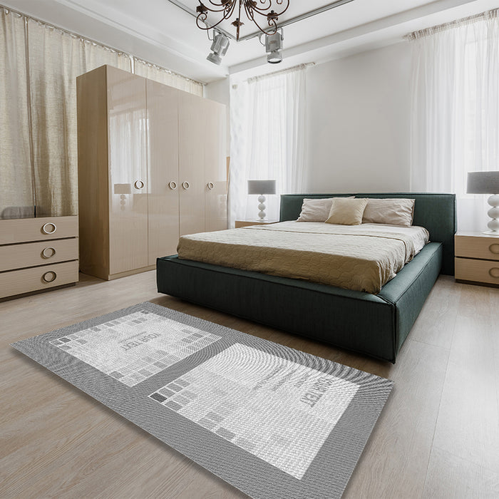 Round Machine Washable Transitional Gray Rug in a Office, wshpat1859gry