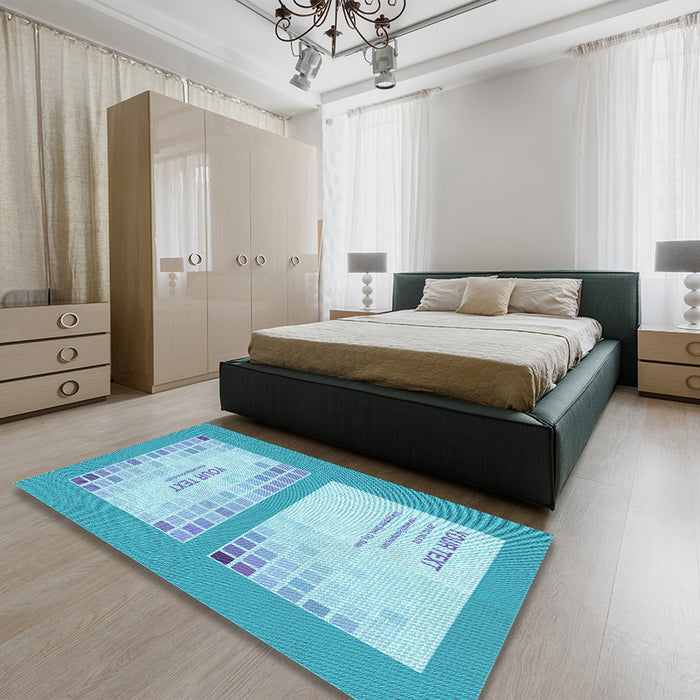 Round Machine Washable Transitional Blue Rug in a Office, wshpat1859lblu