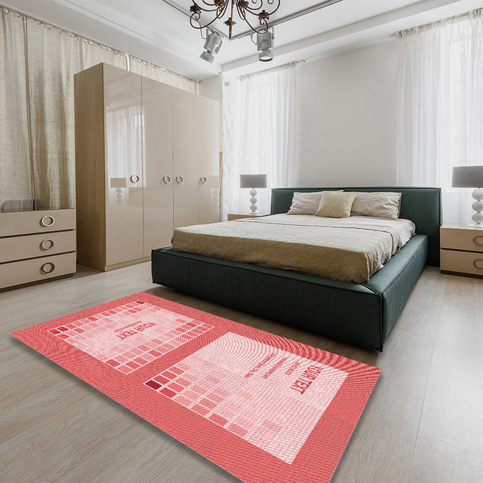 Round Machine Washable Transitional Pink Rug in a Office, wshpat1859rd