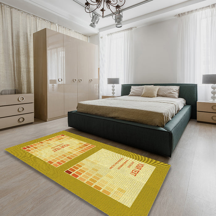 Round Machine Washable Transitional Bold Yellow Rug in a Office, wshpat1859yw