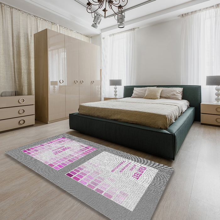 Patterned Gray Abstract Machine Washable Rug in a Bedroom, wshpat1859