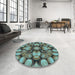Round Patterned Western Charcoal Gray Rug in a Office, pat186lblu