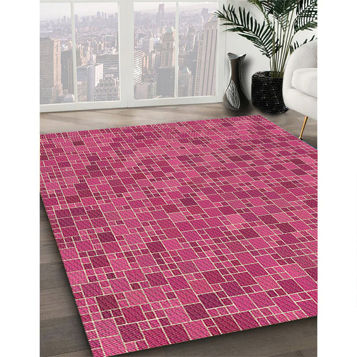 Patterned Raspberry Red Rug in Family Room, pat1860brn