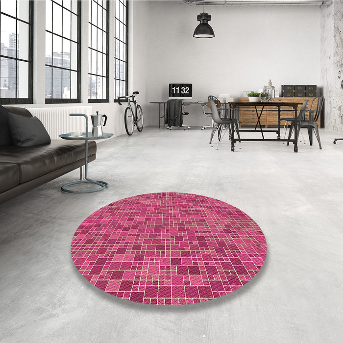 Round Patterned Raspberry Red Rug in a Office, pat1860brn