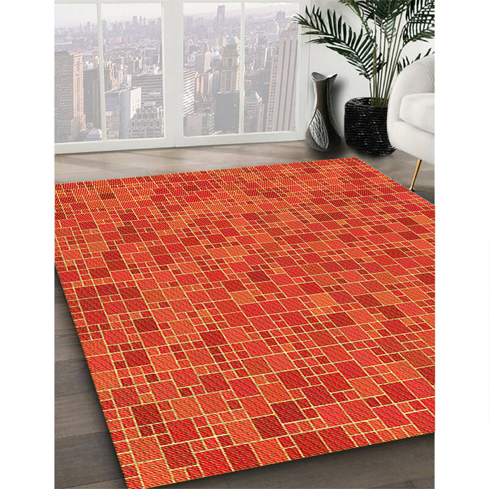 Patterned Neon Orange Rug in Family Room, pat1860yw