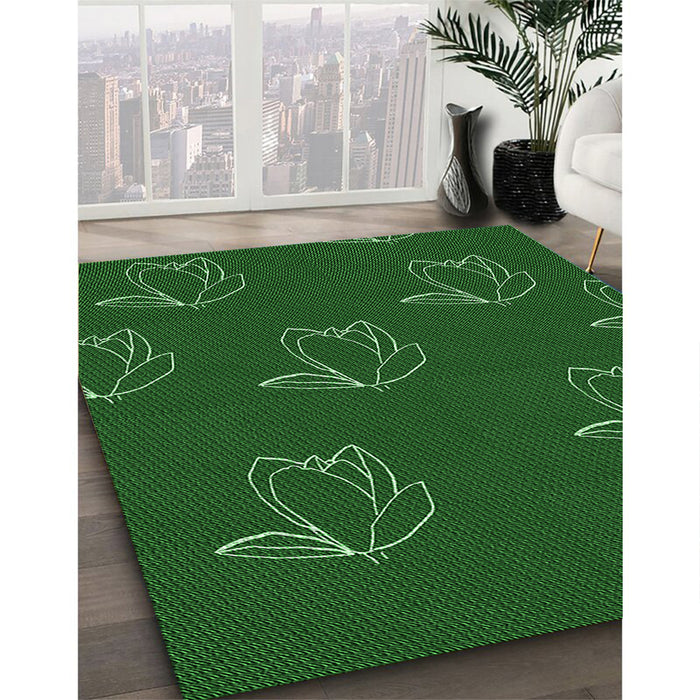 Machine Washable Transitional Deep Emerald Green Rug in a Family Room, wshpat1861grn