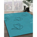 Patterned Dark Cyan Green Rug in Family Room, pat1863lblu