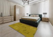 Patterned Dark Yellow Green Rug in a Bedroom, pat1863yw