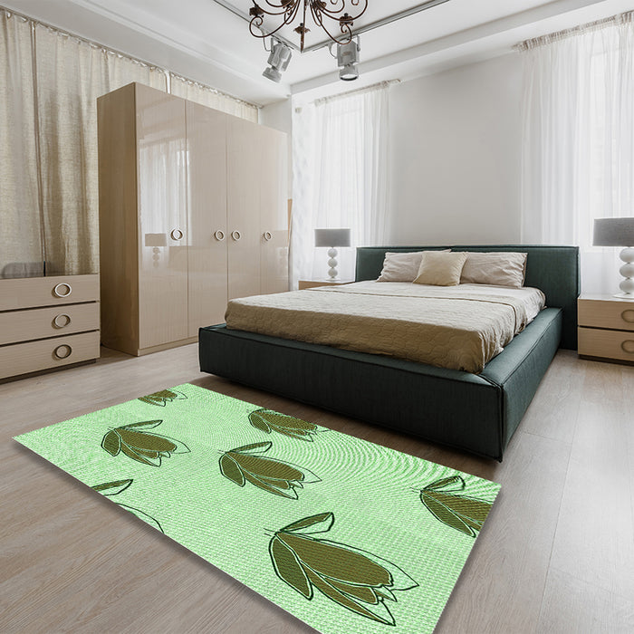 Patterned Green Rug in a Bedroom, pat1864grn