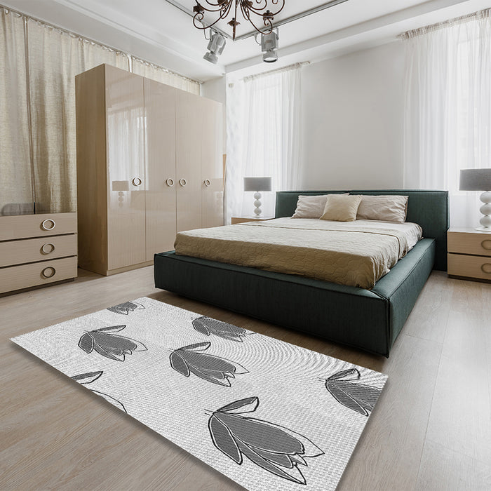 Patterned Platinum Gray Rug in a Bedroom, pat1864gry