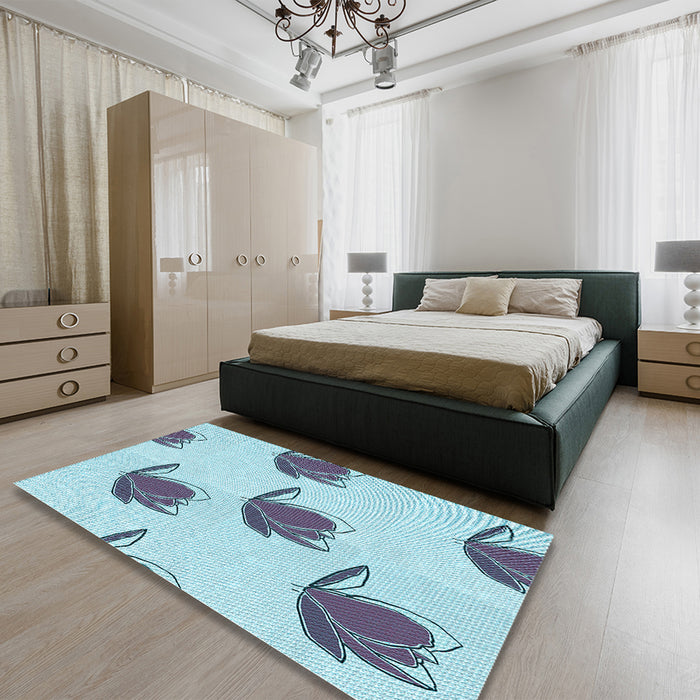 Patterned Koi Blue Rug in a Bedroom, pat1864lblu