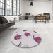 Round Machine Washable Transitional Pearl Beige Rug in a Office, wshpat1864