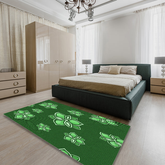 Patterned Deep Emerald Green Rug in a Bedroom, pat1865grn