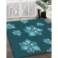 Patterned Medium Teal Green Rug, pat1865lblu